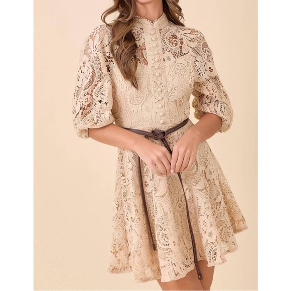 Zimmermann Waverly Lace Minidress in Cream Beige Size AU 2 / US 8 - Picture 4 of 13